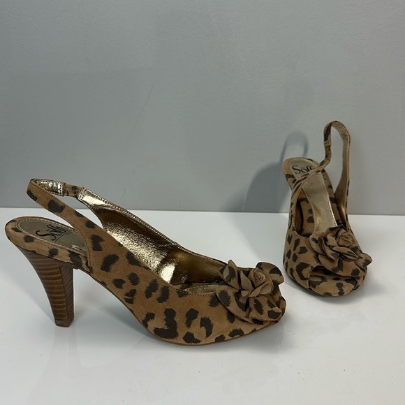 Sofft Animal Print Slingback Heels Size 8 Pinup - Picture 1 of 15